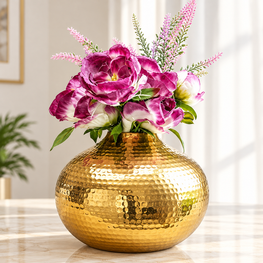 ALUMINIUM HAMMERED DECORATIVE VASE GOLDEN FINISH