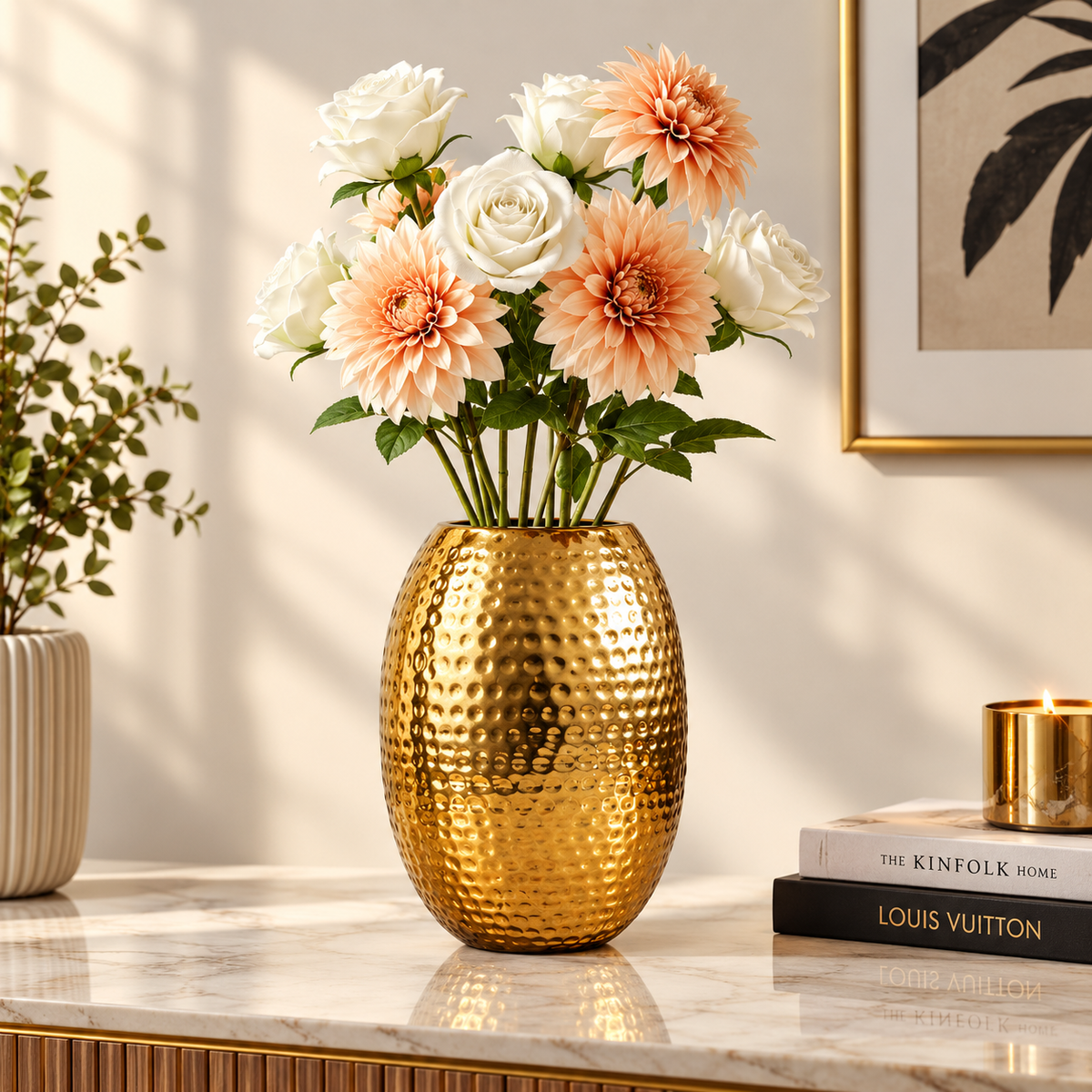 Gold Hammered Aluminum Decorative Vase