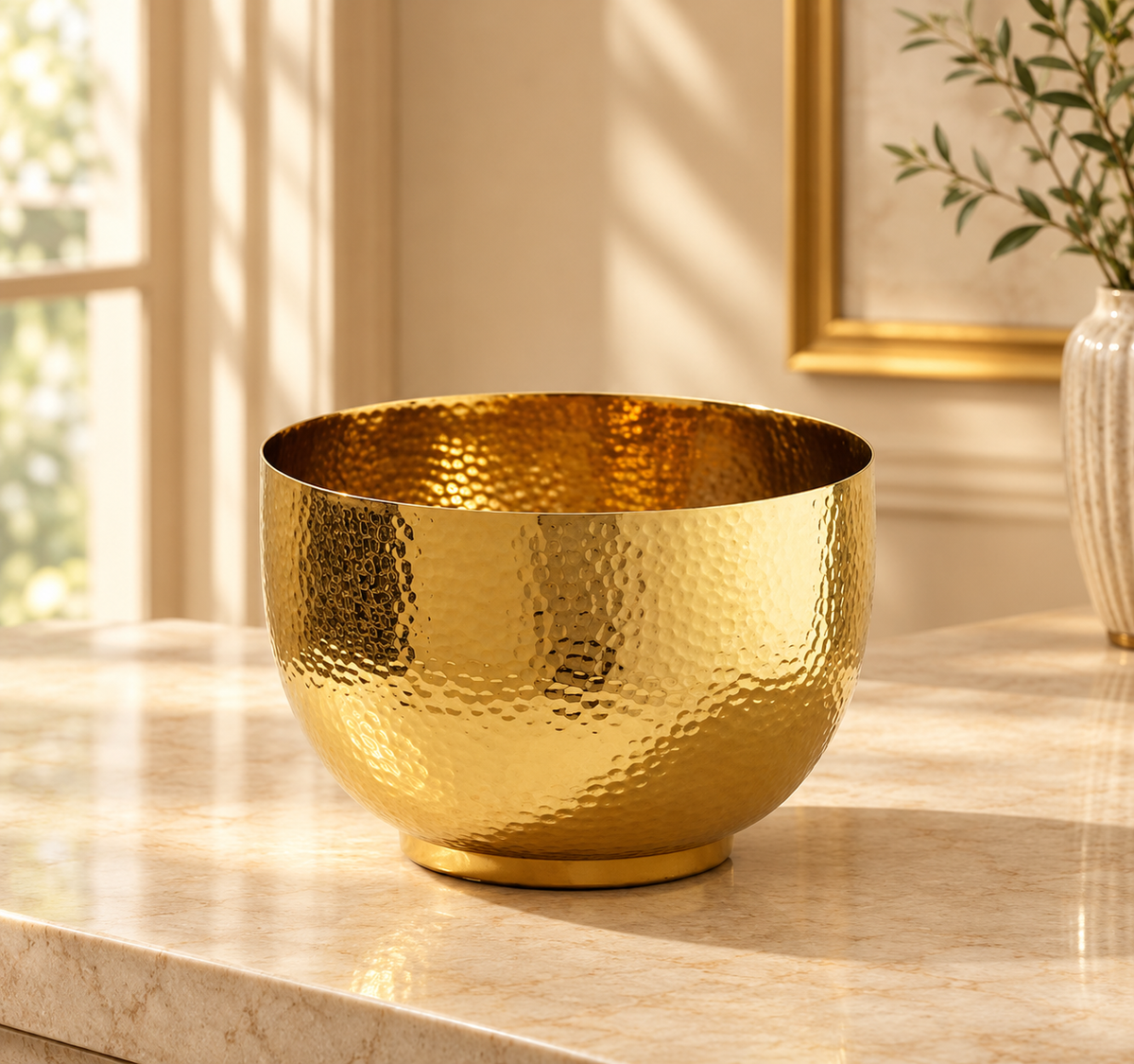 Golden Hammered Aluminum Decorative Bowl
