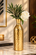 Gold Hammered Aluminum Decorative Bottle Vase