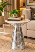ALUMINIUM HAMMERED BAR STOOL WITH MARBLE TOP