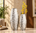 Silver Hammered Aluminum Decorative Vase Set