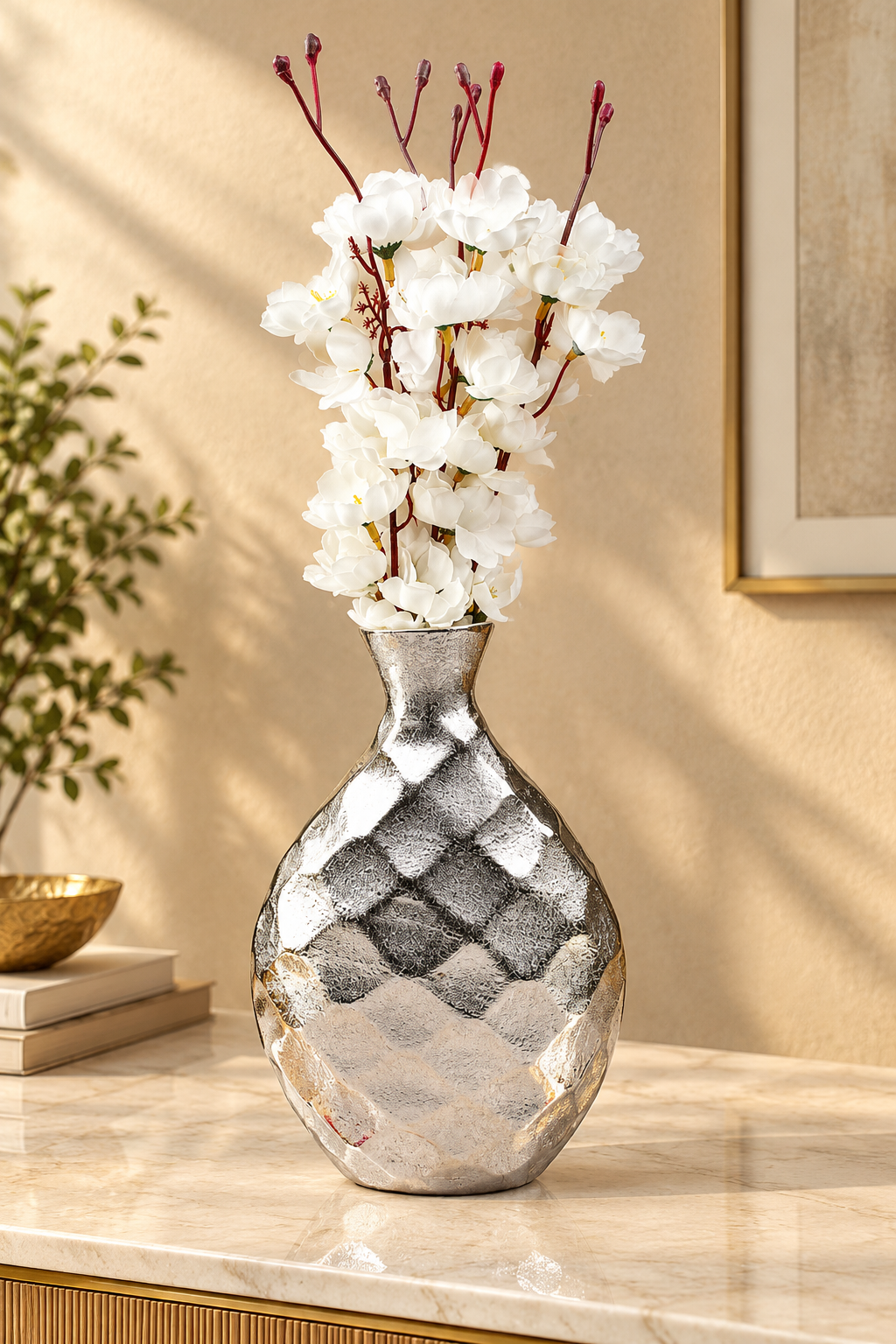 Silver Hammered Aluminum Decorative Vase